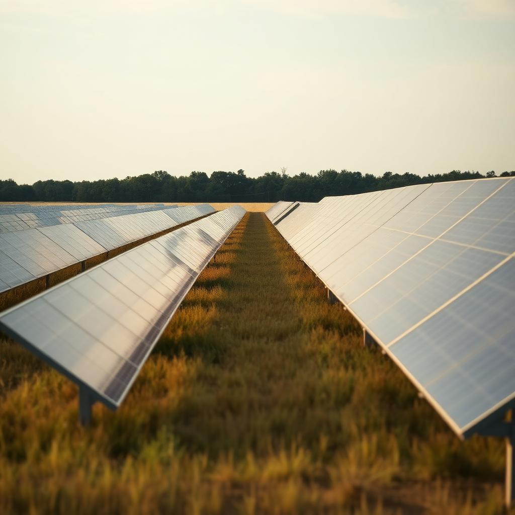 Rows of solar panels in a rural Texas field